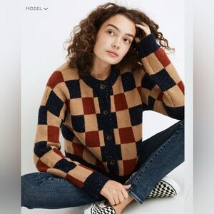 Madewell Checkered Colburne Cardigan Sweater in Coziest Textured Yarn